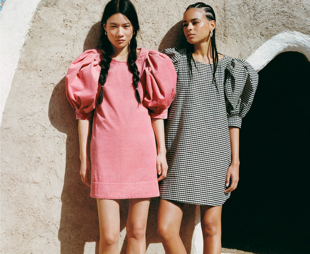 Willy Mini Dress in pink corduroy and Willy Mini Dress in black and white gingham cotton - Loeffler Randall