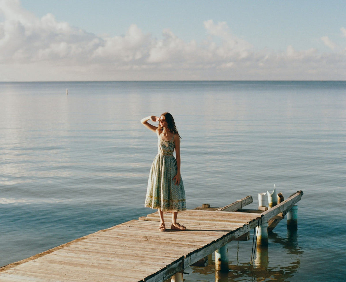 Gaia Dress in mint floral cotton ramie - Loeffler Randall