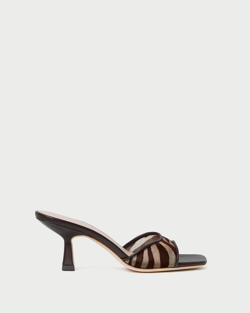 Tavia Kitten Heel Zebra Mesh Mule in mesh zebra print.
