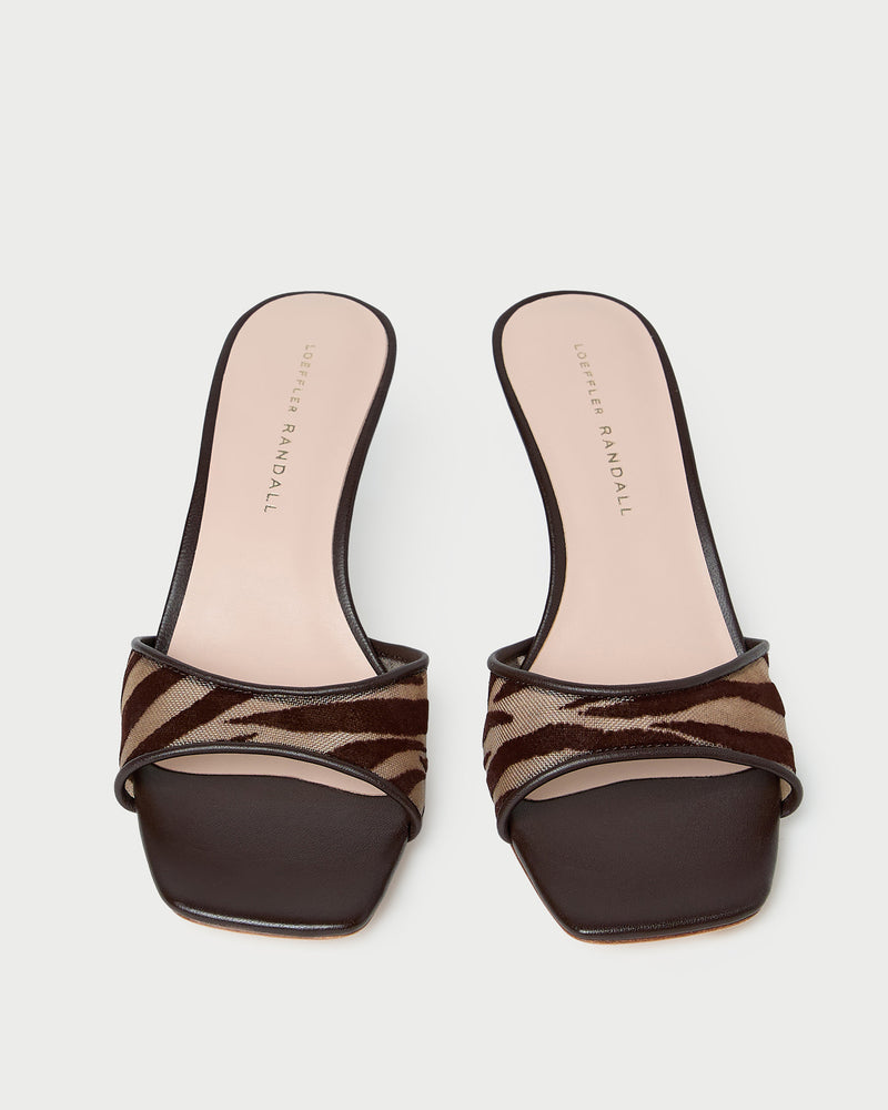 Tavia Kitten Heel Zebra Mesh Mule in mesh zebra print.