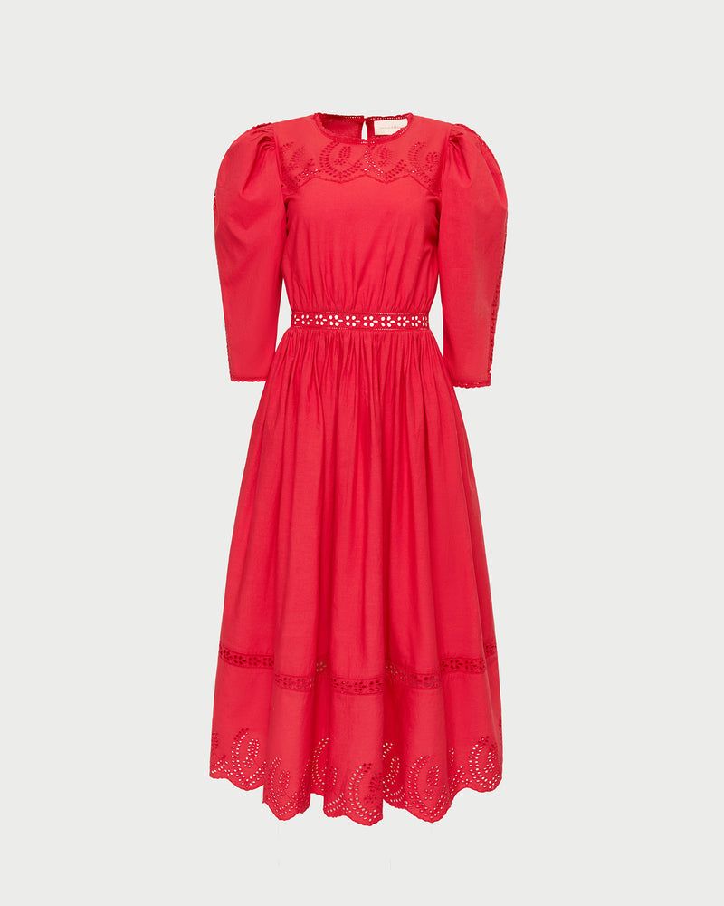Thelma Eyelet Dress in red cotton.