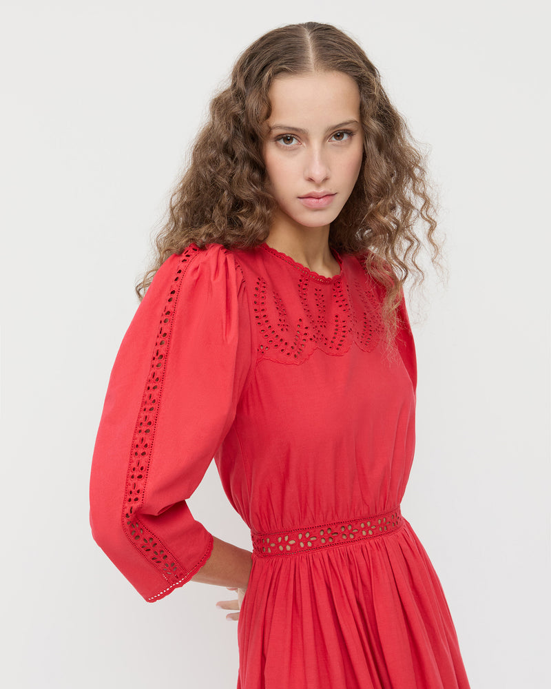 Thelma Eyelet Dress in red cotton.