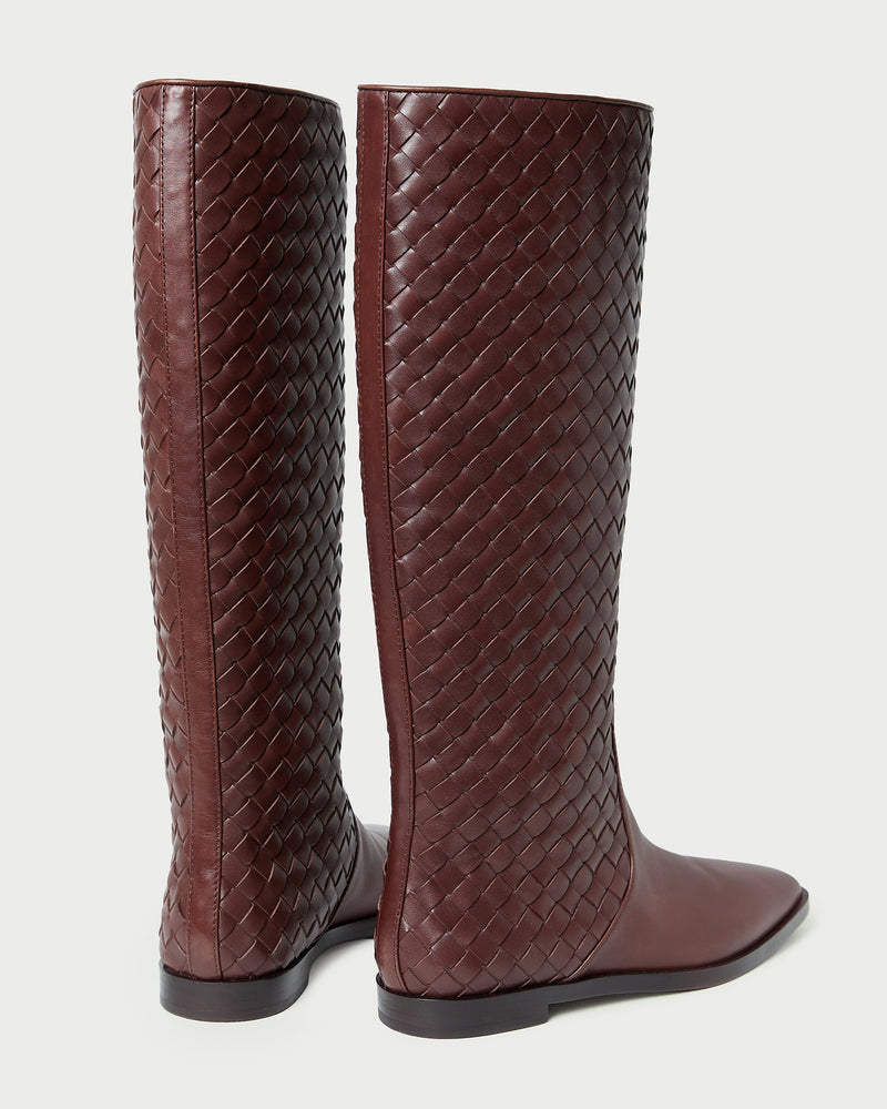 Tilly Espresso Woven Leather Boot in brown espresso woven leather.