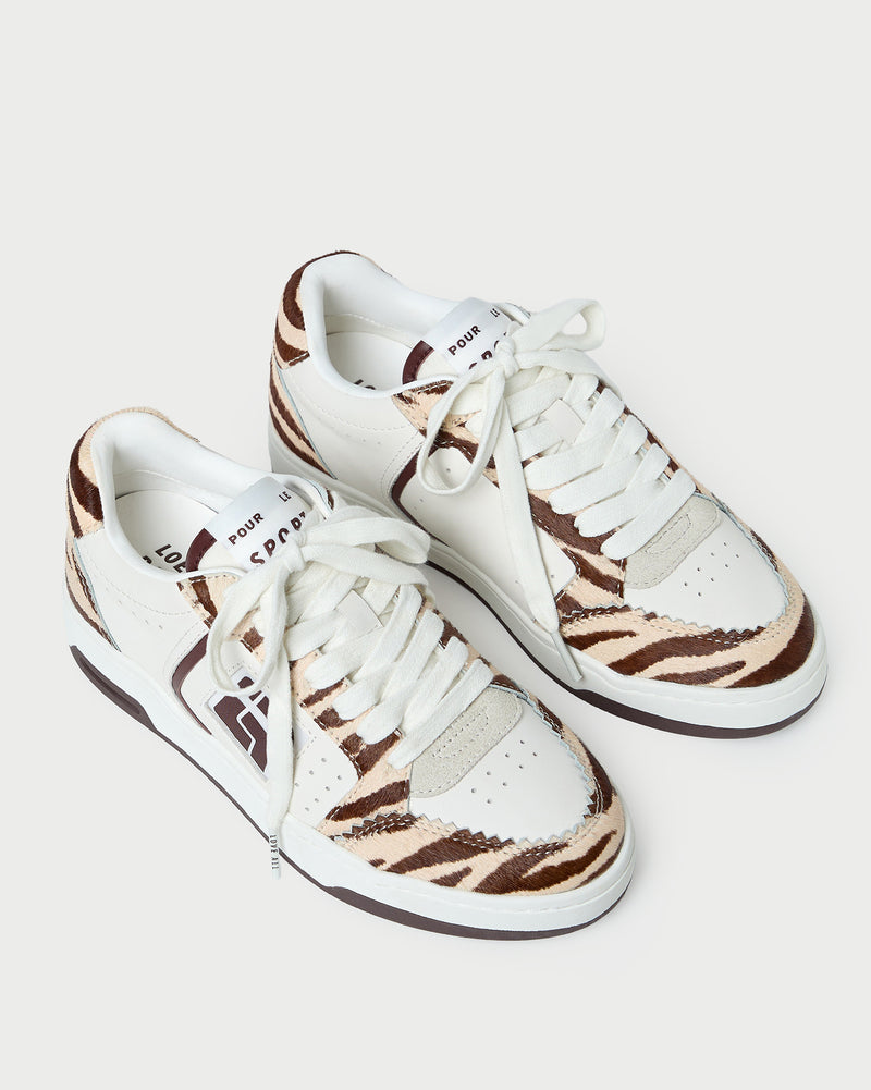Topspin Cream/Zebra Court Sneaker in cream leather and Zebra hair calf.