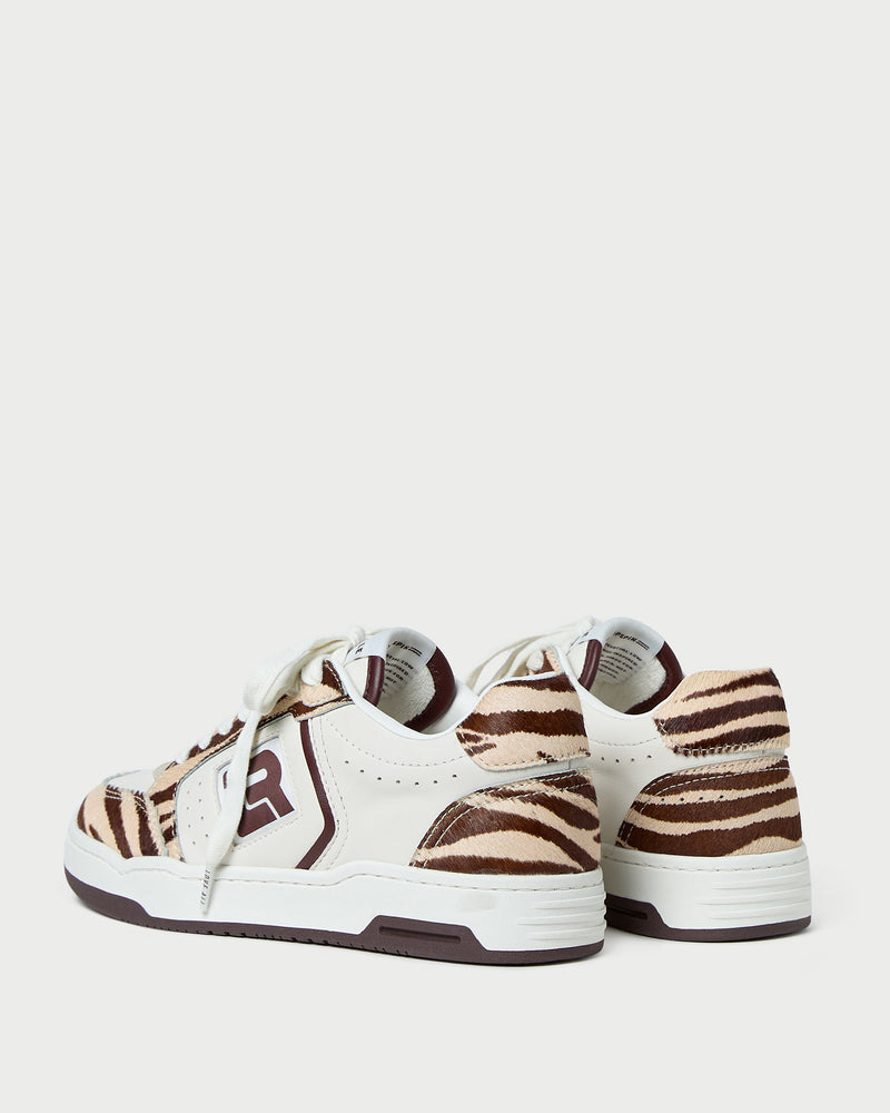 Topspin Cream/Zebra Court Sneaker in cream leather and Zebra hair calf.