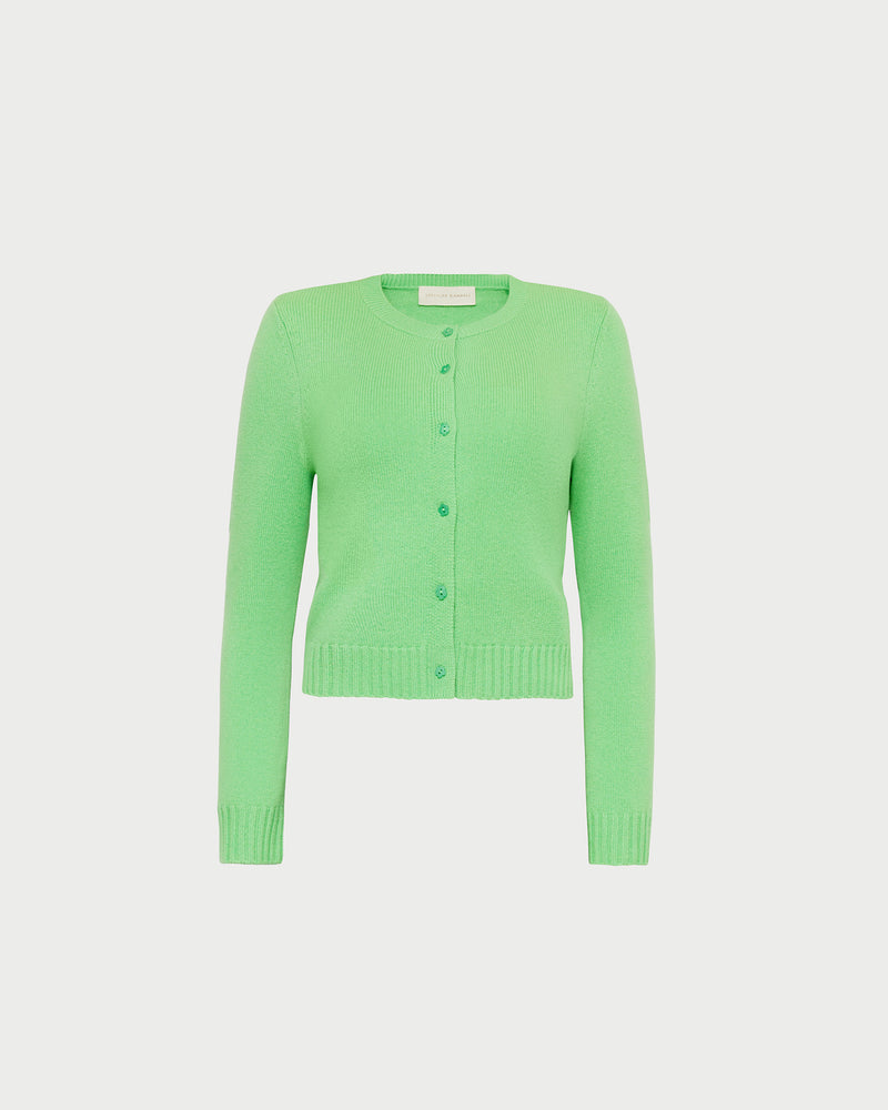 Tucker Cardigan in green cashmere.