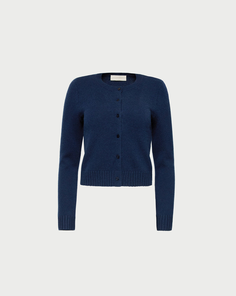 Tucker Cardigan in navy cashmere.