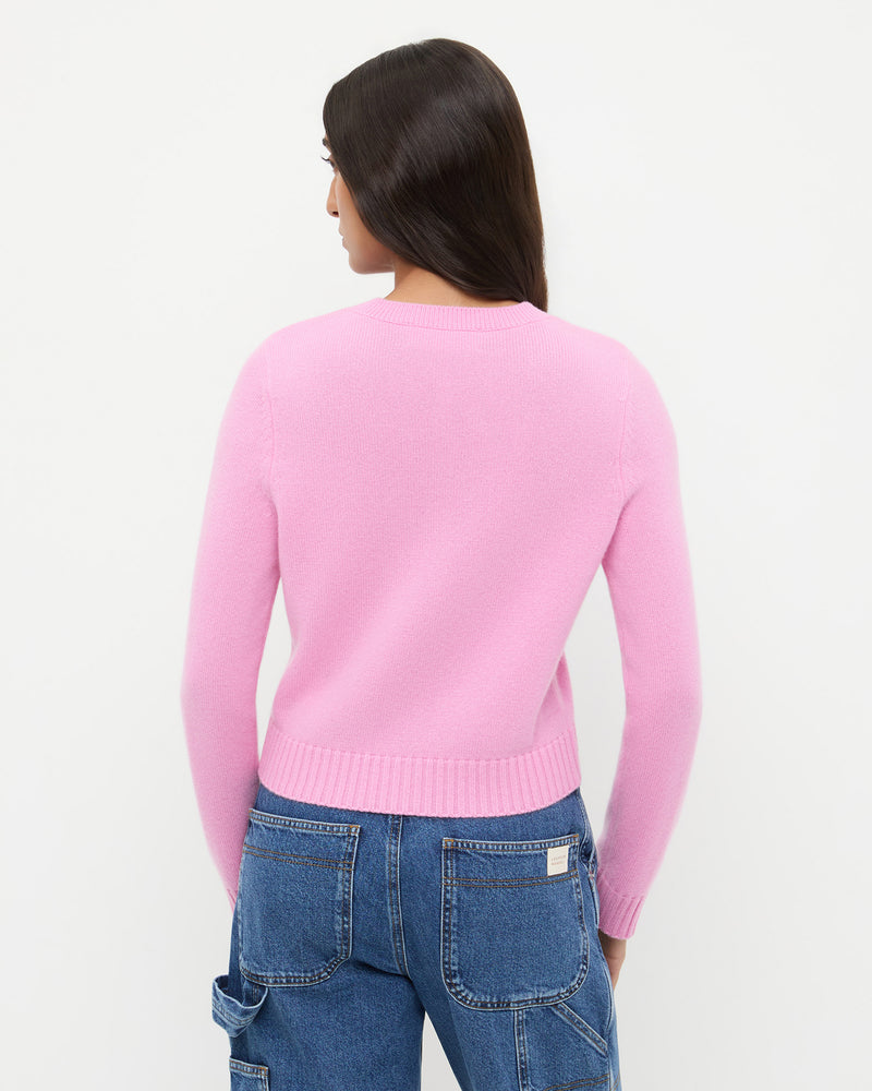 Tucker Cashmere Cardigan in pink cashmere.