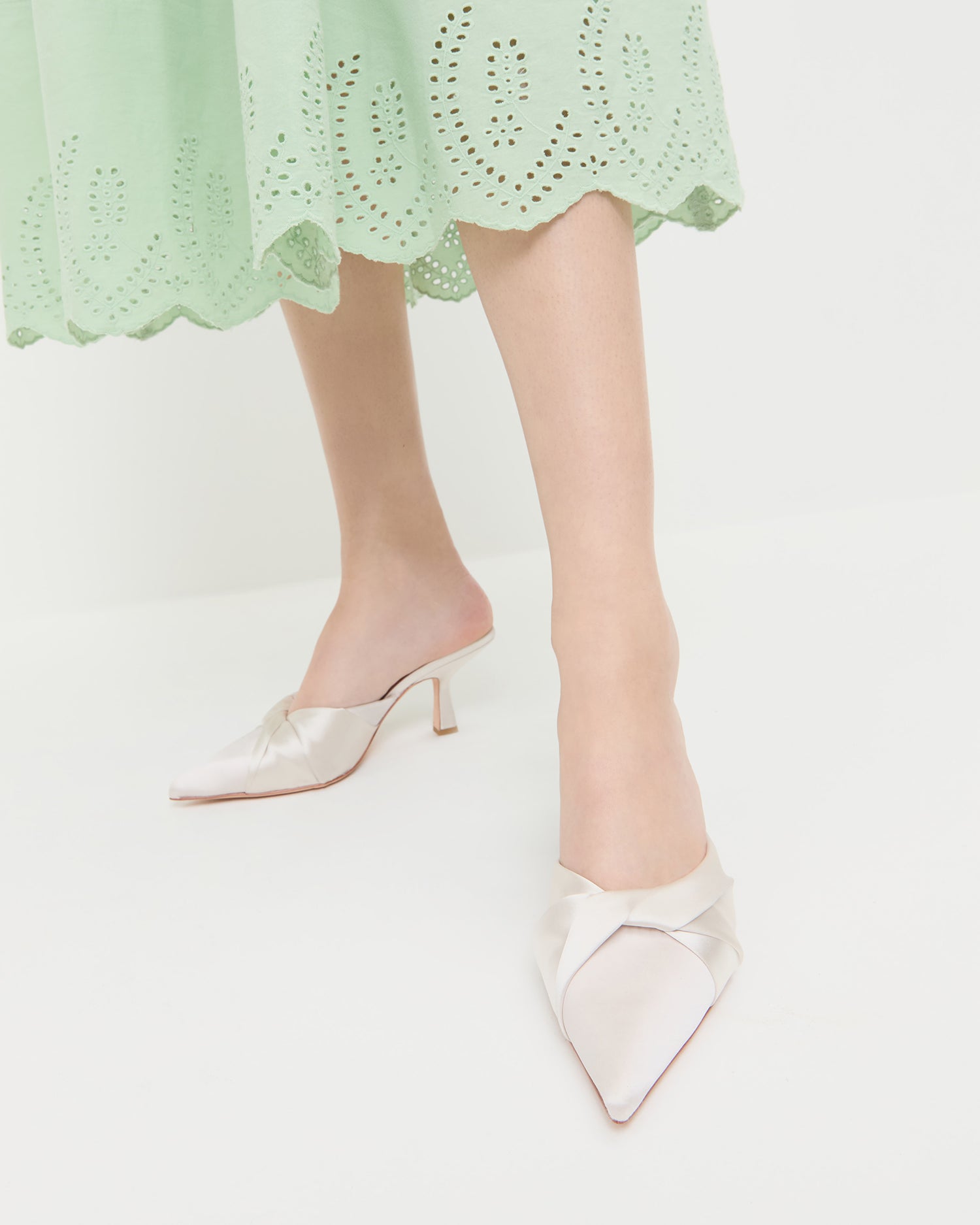 Tyla Cream Satin Twisted Mule | Pumps | Footwear