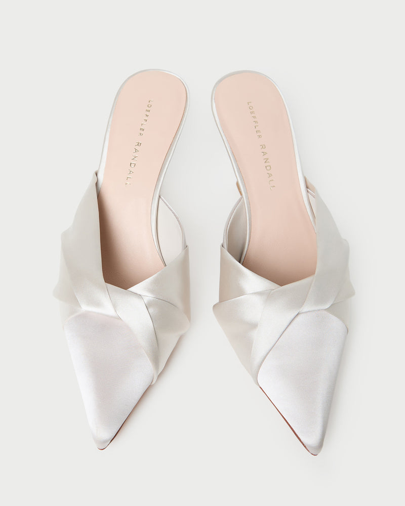 Tyla Cream Satin Twisted Mule in cream satin.