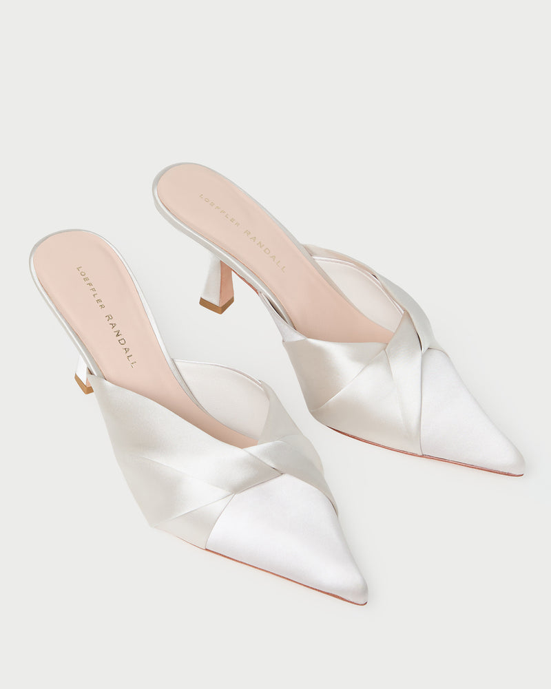 Tyla Cream Satin Twisted Mule in cream satin.