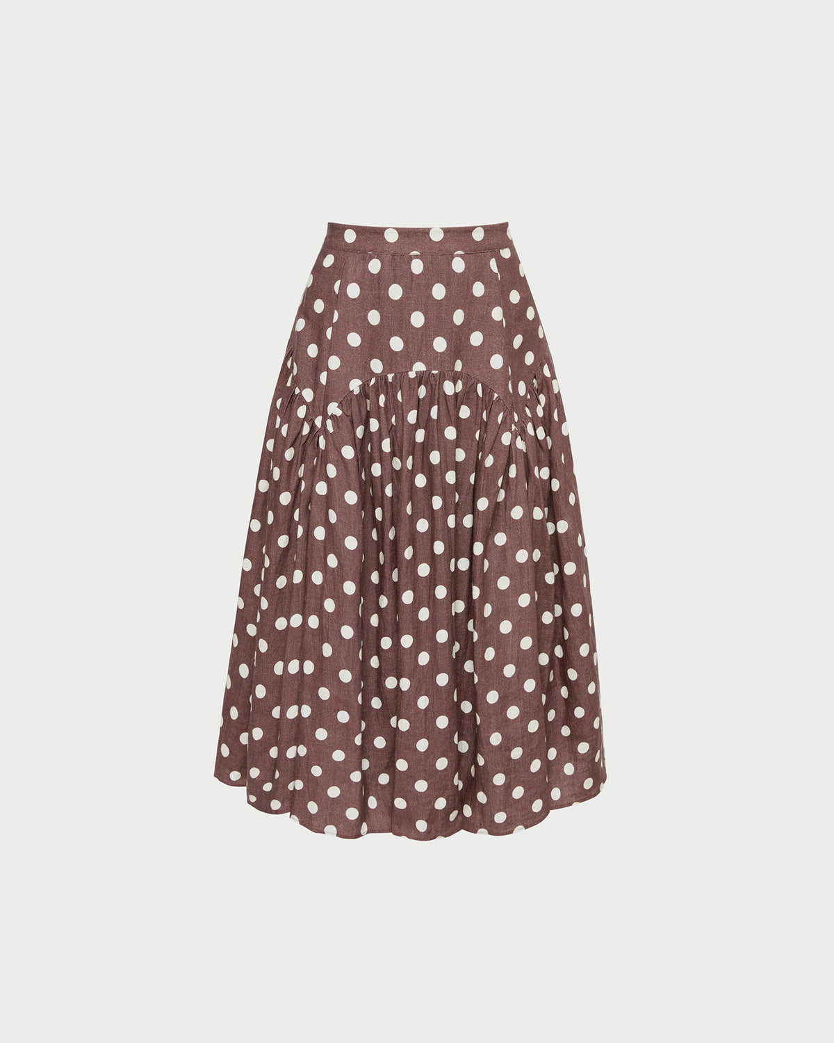 Valeria Skirt in brown/cream polka dot in linen.