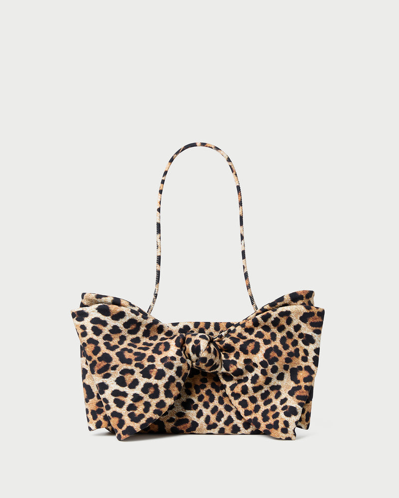 Valerie Leopard Jersey Bow Bag in leopard print jersey material.