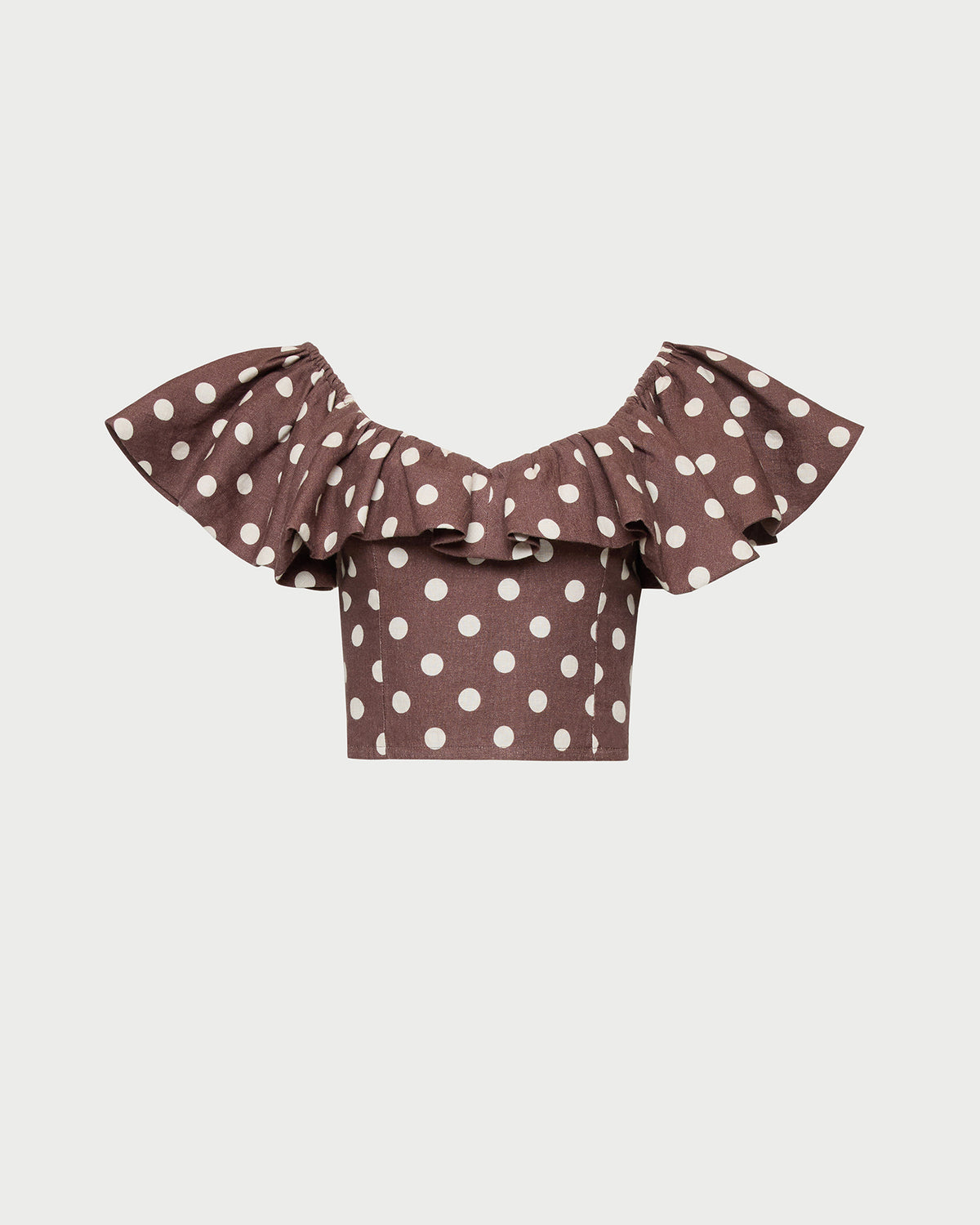 Vega Top in brown and cream polka dot in linen.