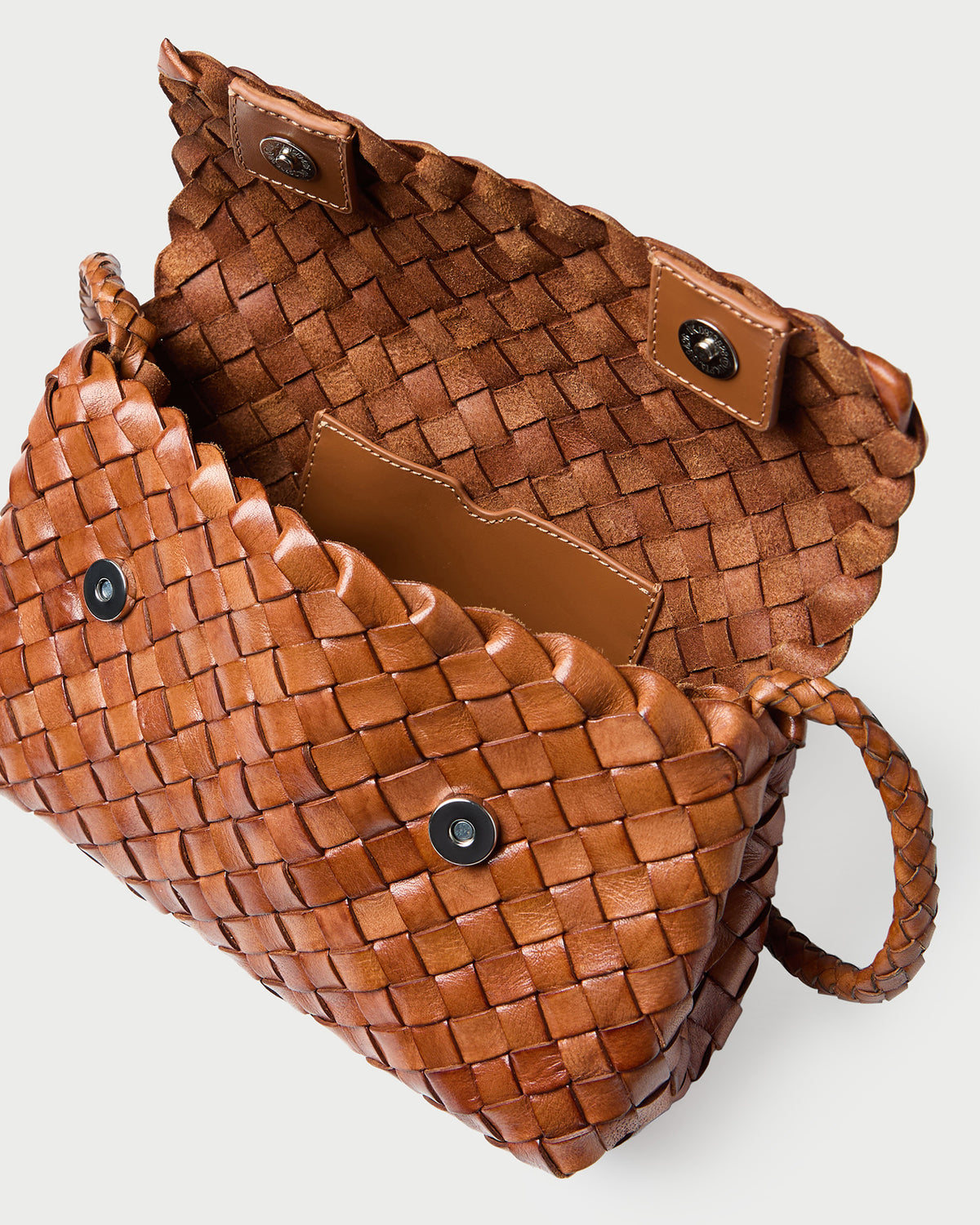 Vinnie Timber Woven Leather Crossbody in brown timber woven leather.