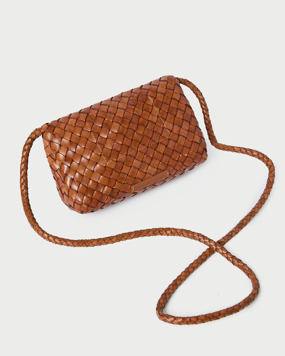 Vinnie Timber Woven Leather Crossbody in brown timber woven leather.