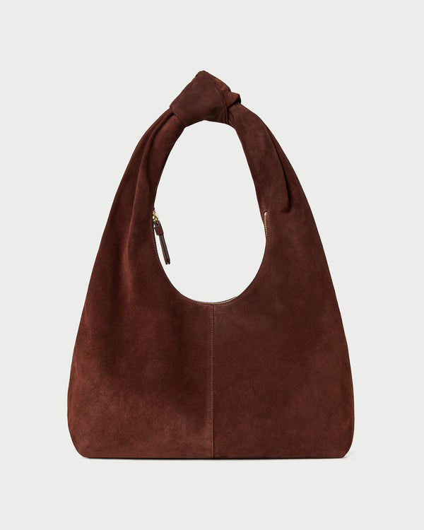 Vittoria Espresso Suede Shoulder Bag in espresso suede.