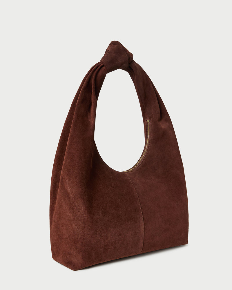 Vittoria Espresso Suede Shoulder Bag in espresso suede.