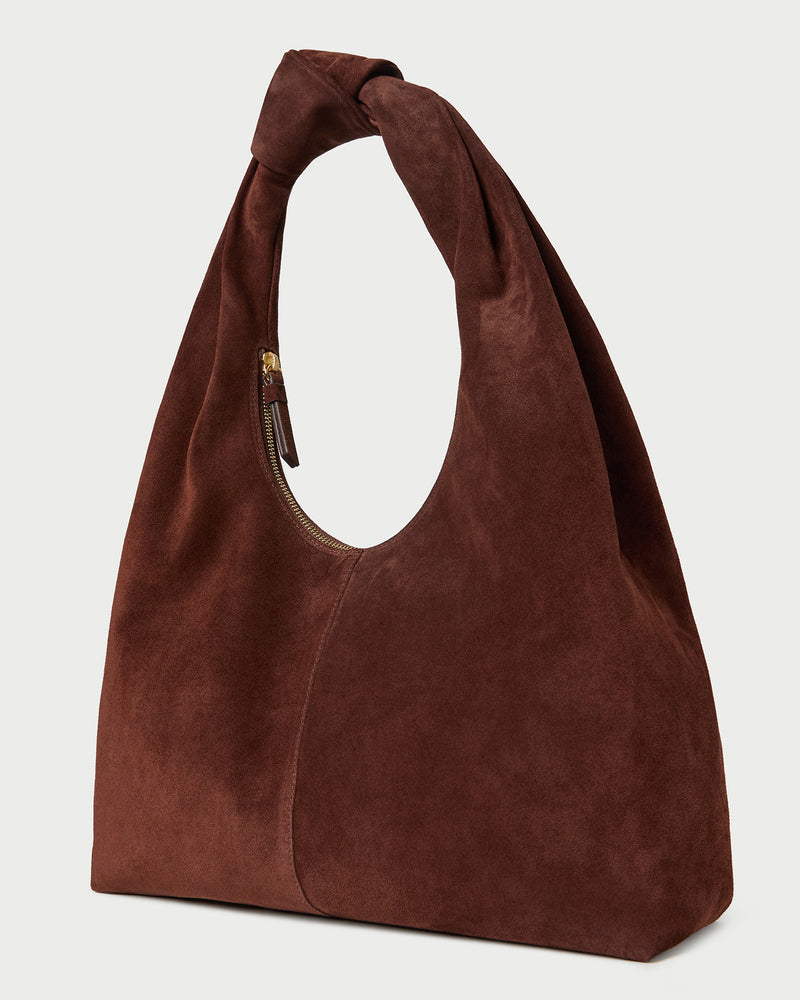 Vittoria Espresso Suede Shoulder Bag in espresso suede.