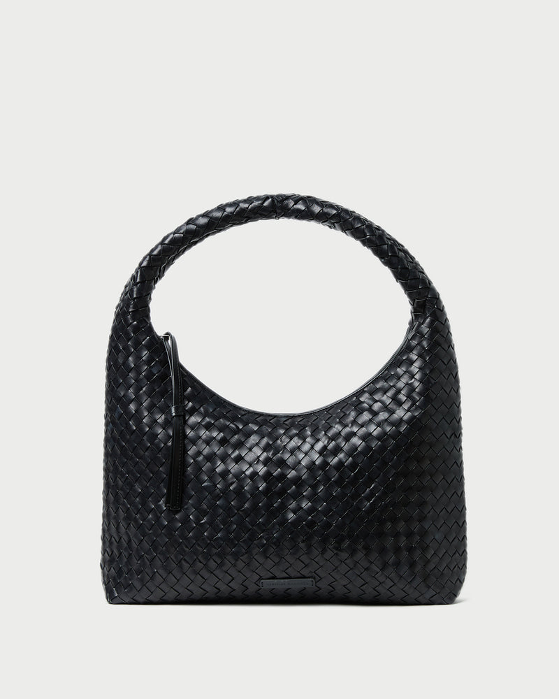 Willow Black Woven Hobo Bag in black woven leather.