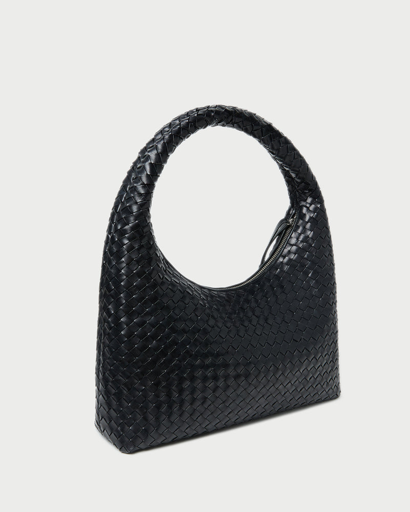 Willow Black Woven Hobo Bag in black woven leather.