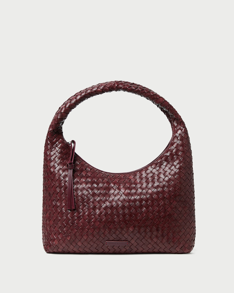 Willow Maroon Woven Hobo Bag in maroon woven leather.