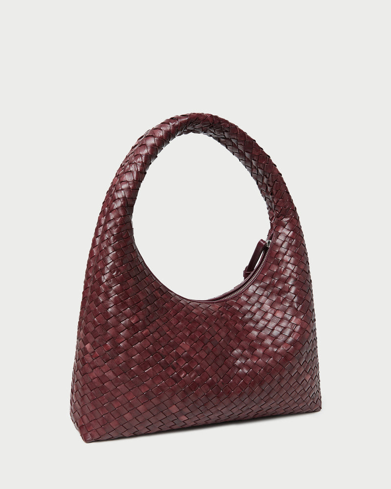 Willow Maroon Woven Hobo Bag in maroon woven leather.