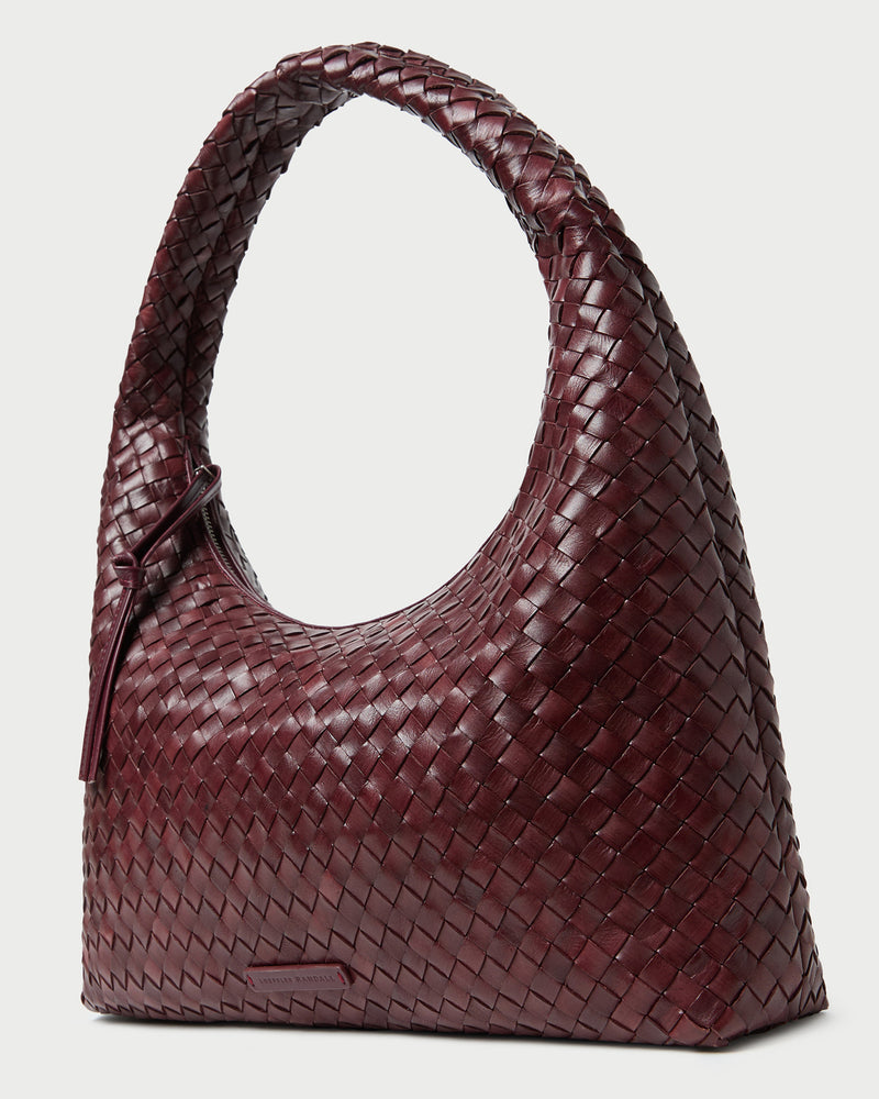 Willow Maroon Woven Hobo Bag in maroon woven leather.