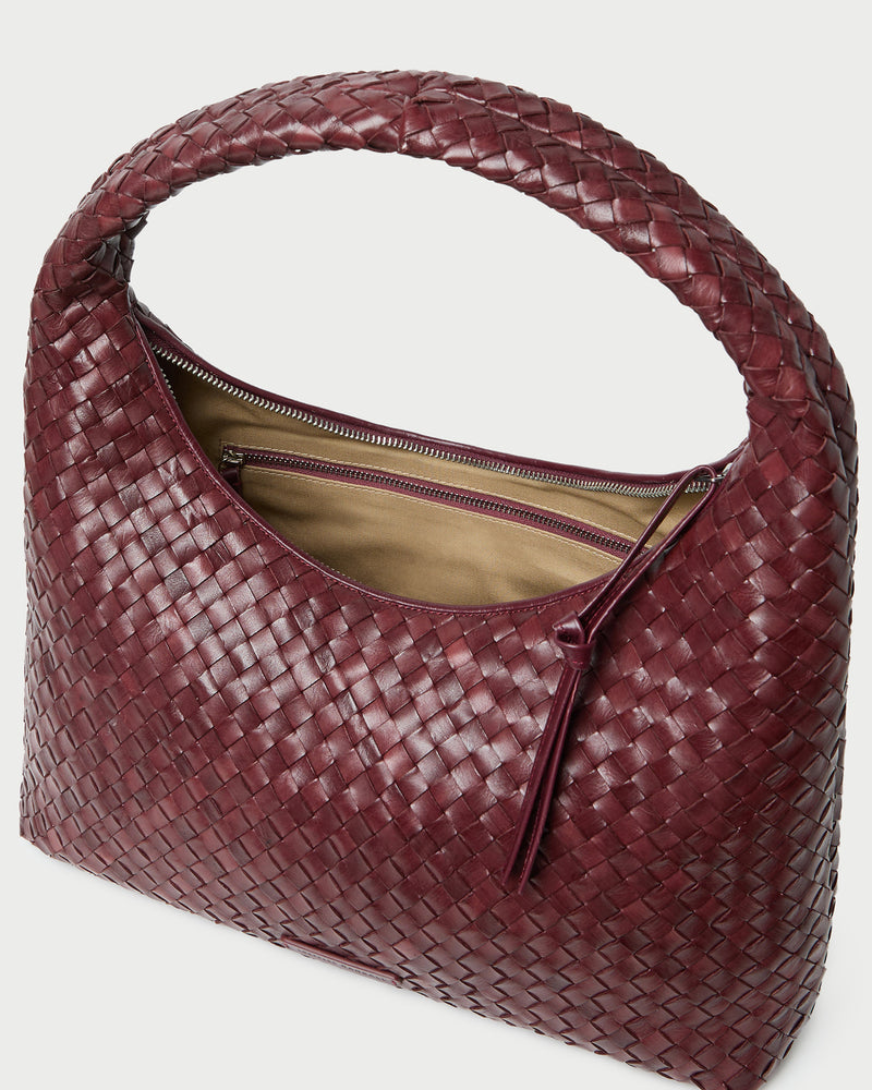 Willow Maroon Woven Hobo Bag in maroon woven leather.