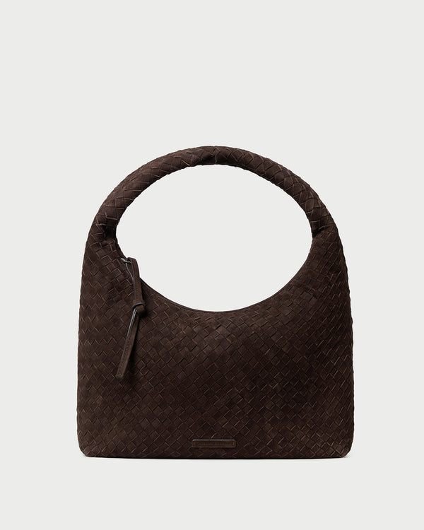 Willow Brown Suede Hobo Bag in brown woven suede.