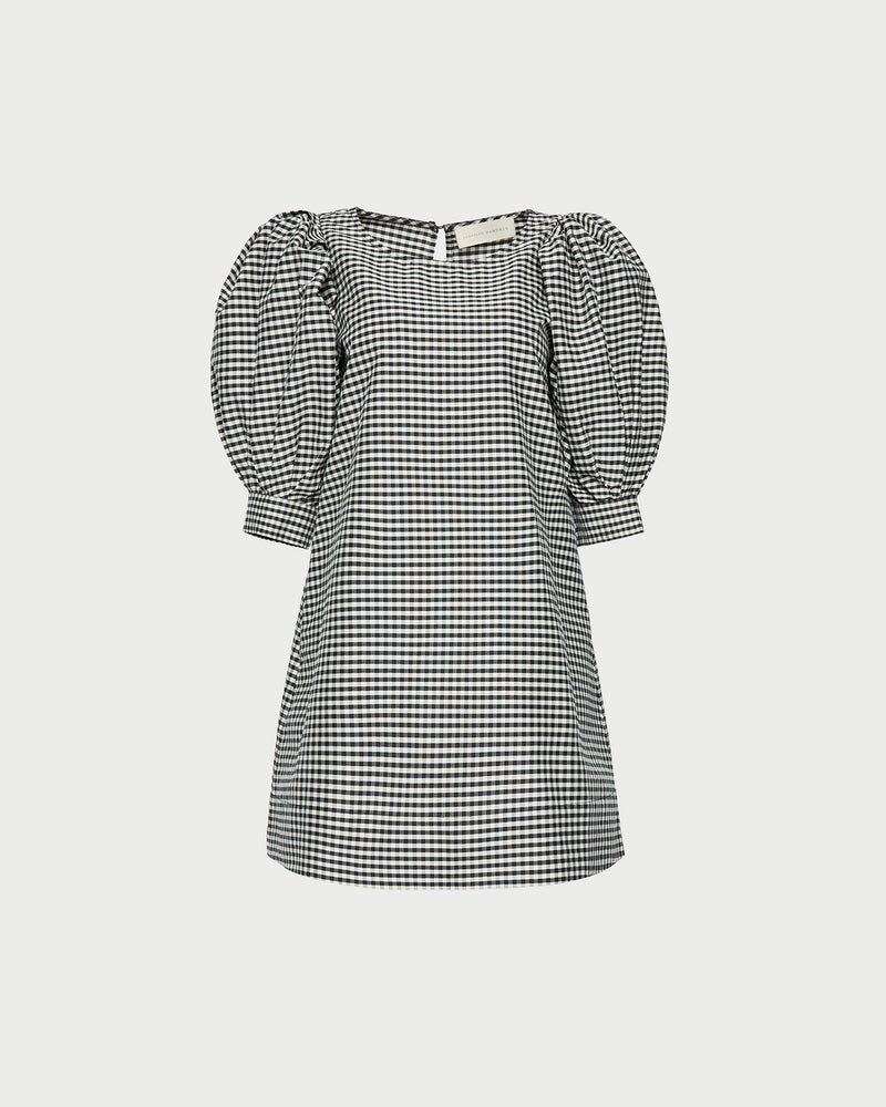 Willy Mini Dress in black and white gingham cotton silk.