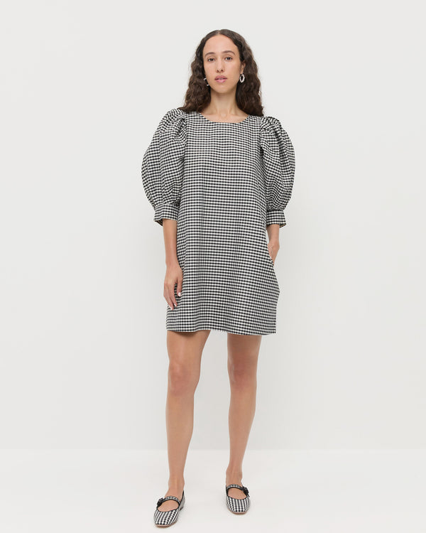 Willy Mini Dress in black and white gingham cotton silk and Ginger Black/White Gingham Mary Jane.