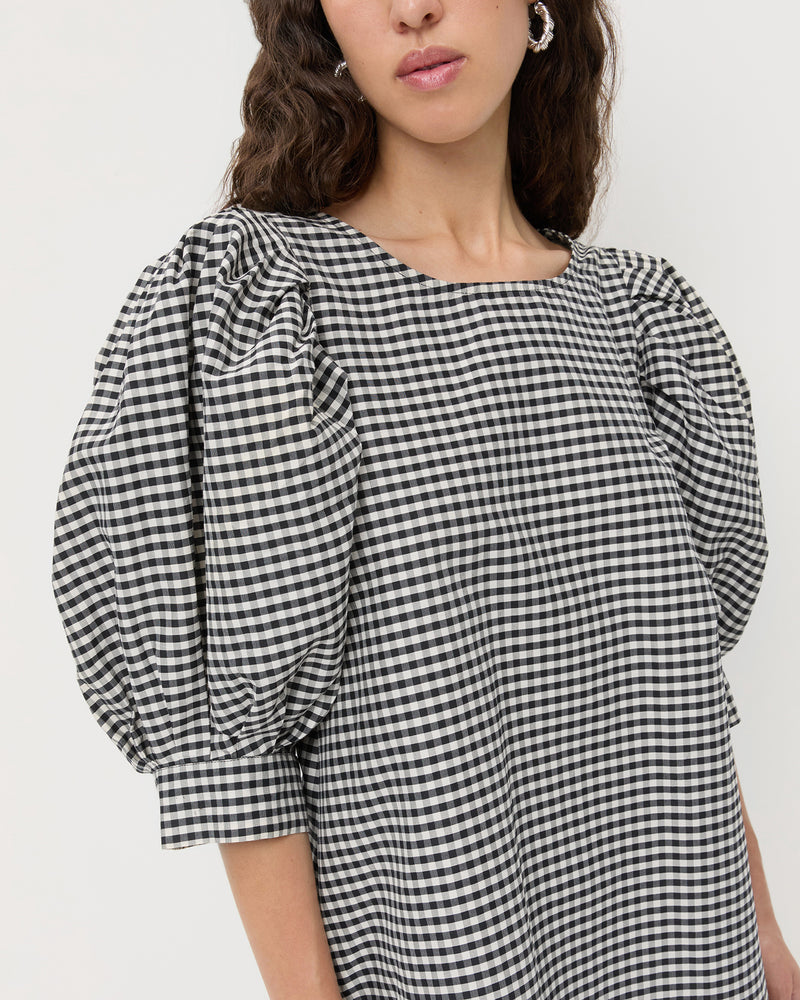Willy Mini Dress in black and white gingham cotton silk.