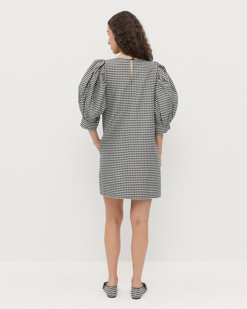 Willy Mini Dress in black and white gingham cotton silk and Ginger Black/White Gingham Mary Jane.