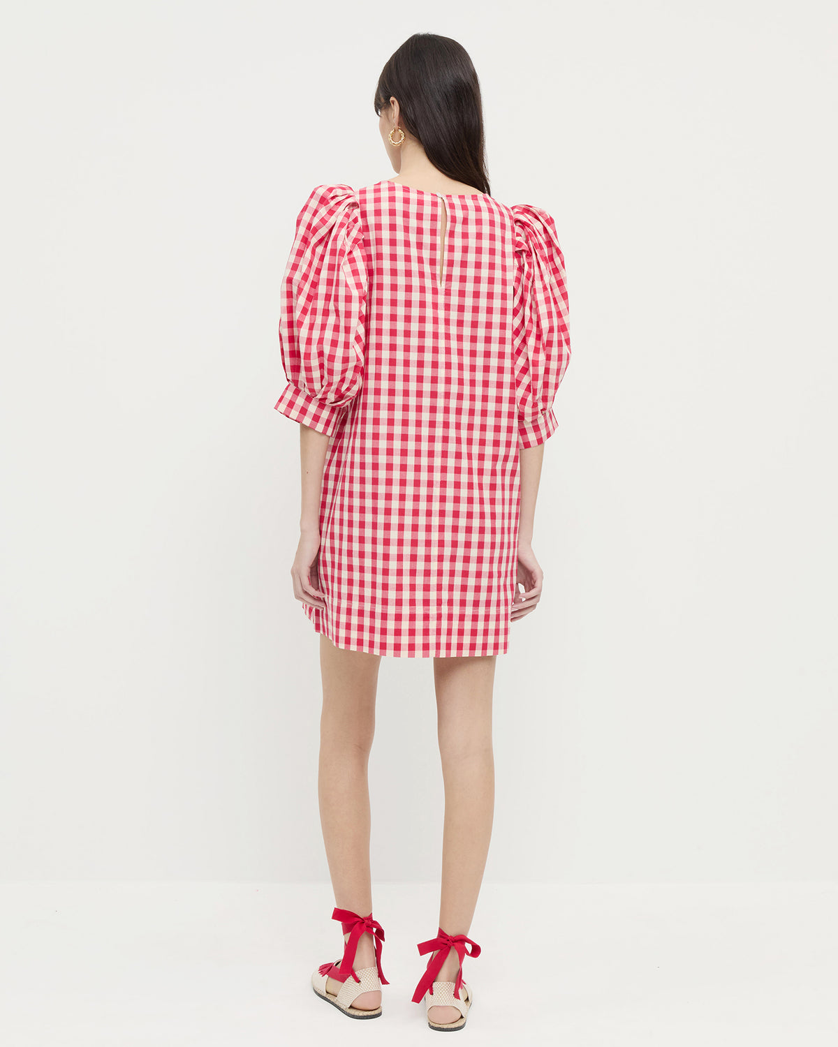 Willy Mini Dress in red gingham cotton and Wilson Natural/Red Espadrille.