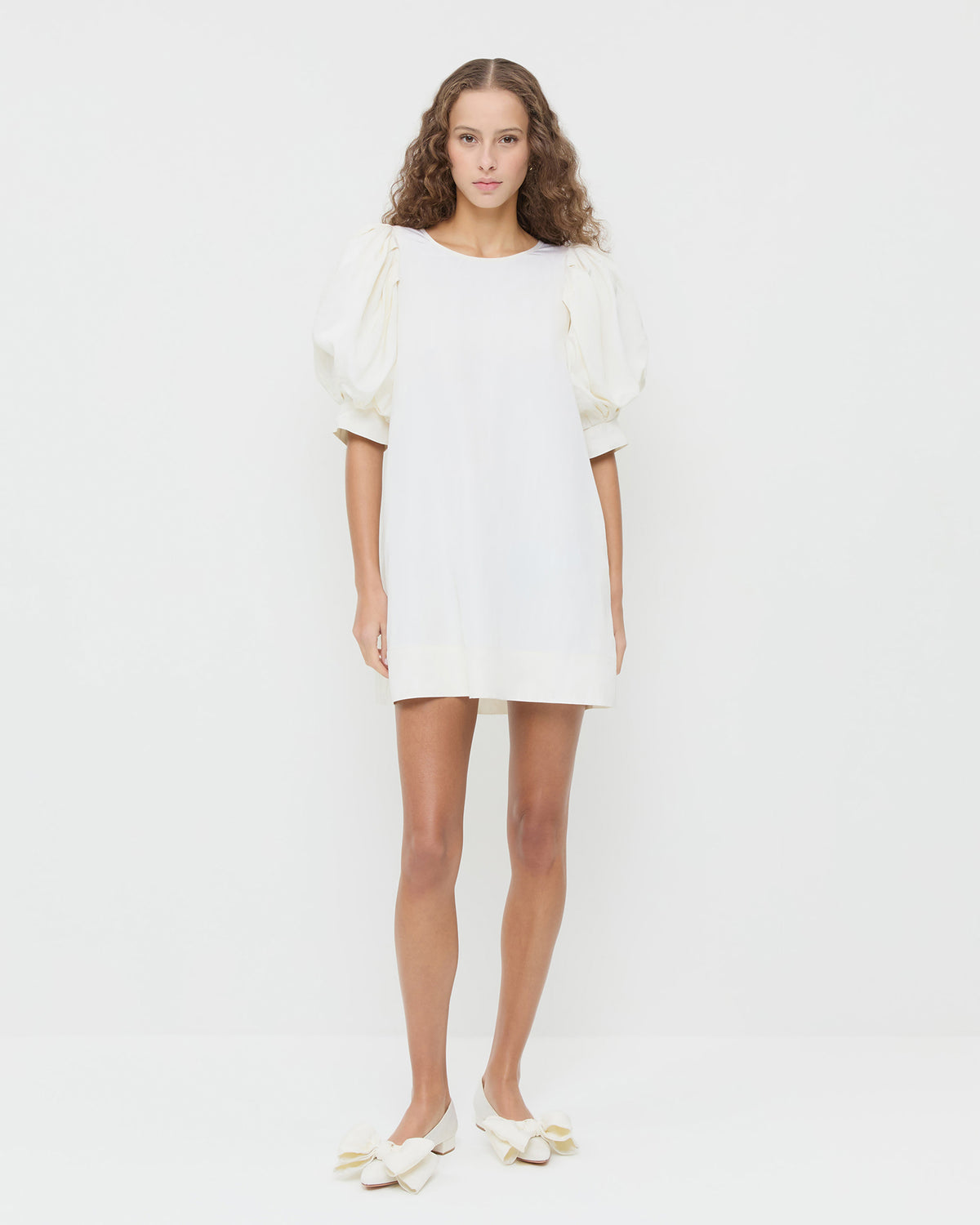 Willy Mini Dress in cream moiré and Noa Cream Moiré Bow Flat.