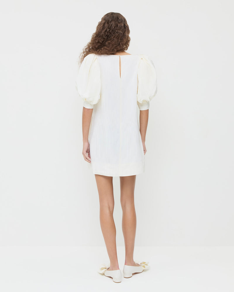 Willy Mini Dress in cream moiré and Noa Cream Moiré Bow Flat.