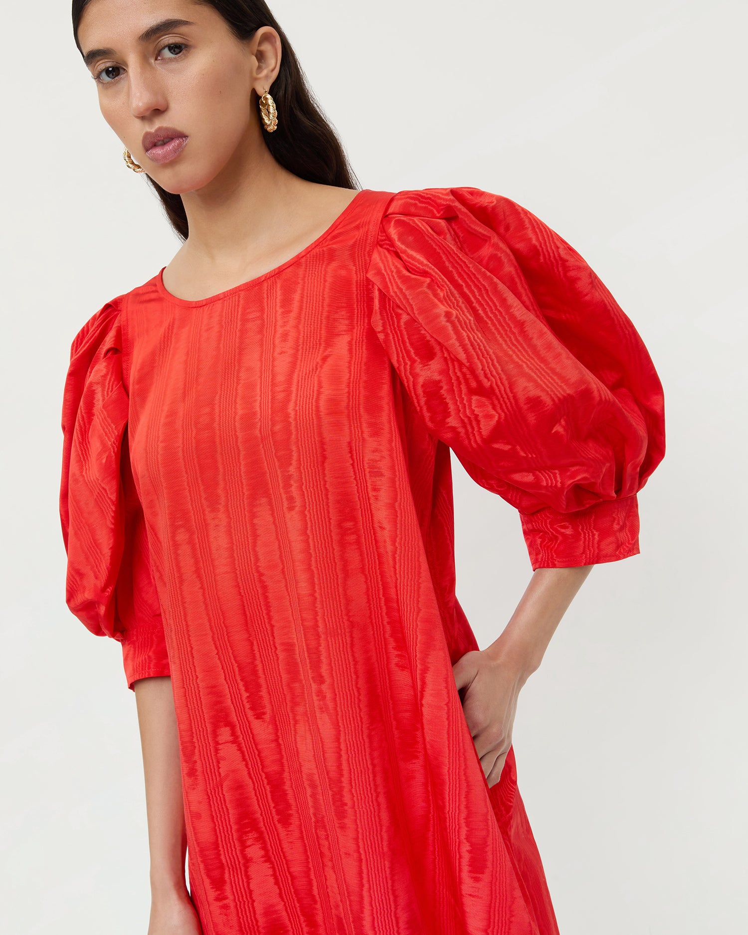 red mini puff dress Strawberry Fields Puffed-Sleeve Mini