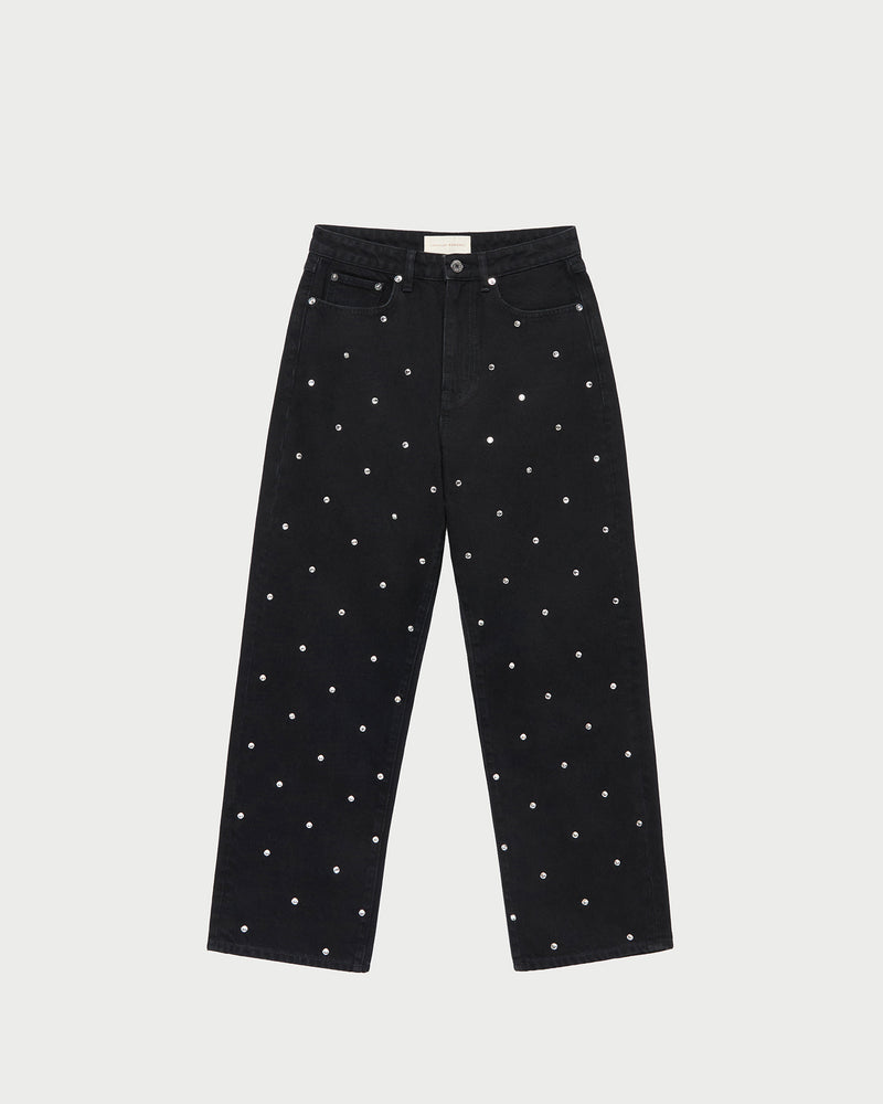 Winona Denim Pant in black denim with crystal accents all over.