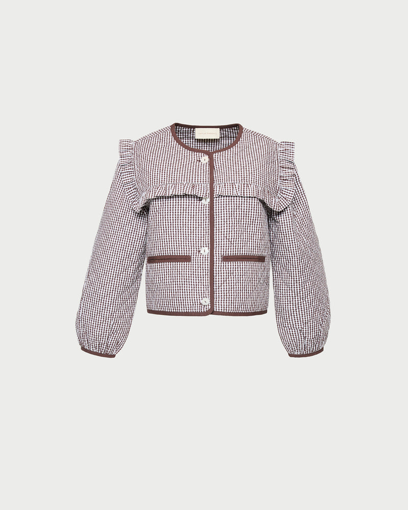 Winslet Quilted Jacket in dark brown gingham quilted cotton.