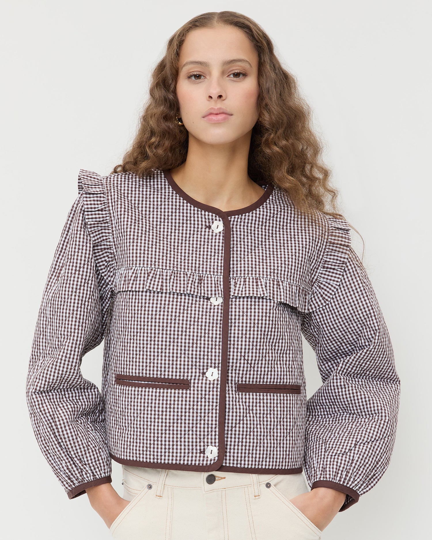 Winslet Dark Brown Gingham Jacket | Outerwear