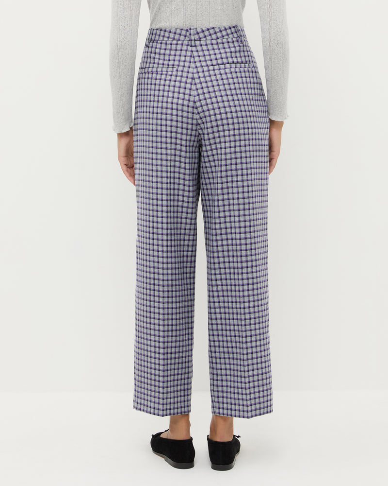 Winston Wool Pant in grey and purple plaid wool blend.