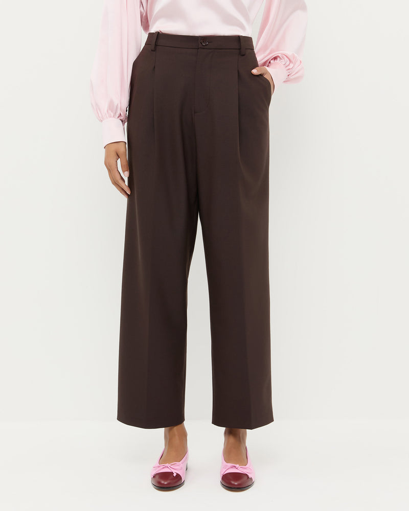 Winston Wool Pant in dark brown wool blend.