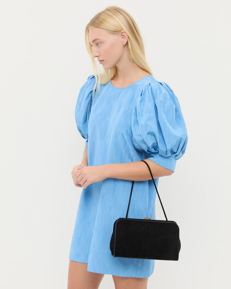 Zella Black Suede Clutch in black split suede.