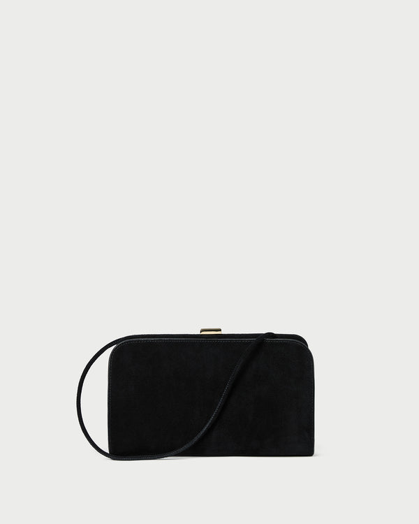 Zella Black Suede Clutch in black split suede.