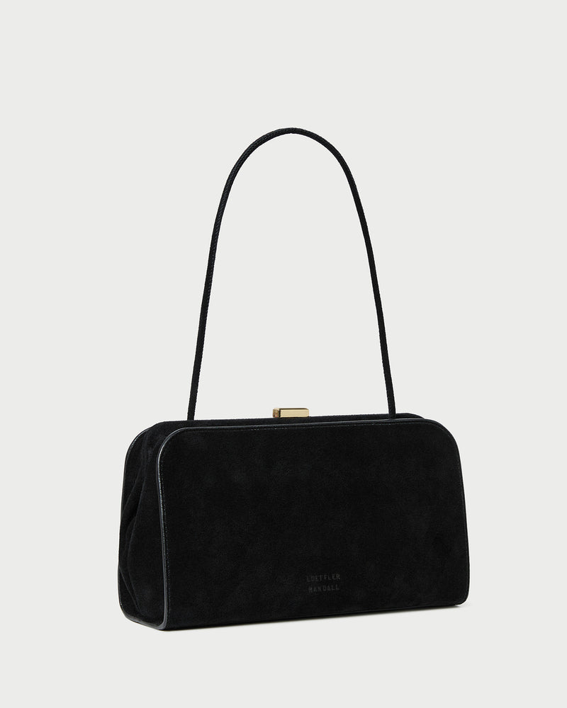Zella Black Suede Clutch in black split suede.