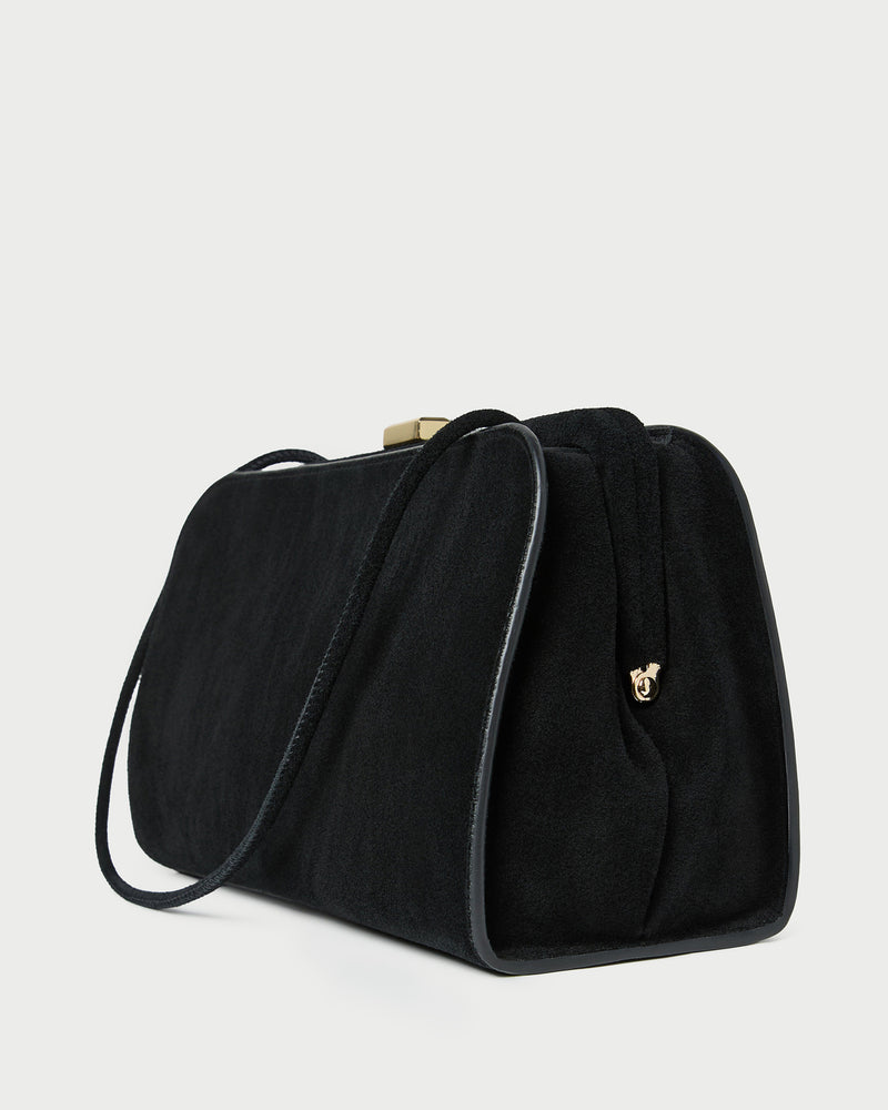 Zella Black Suede Clutch in black split suede.