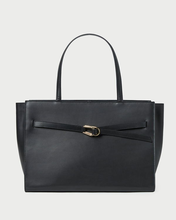 Aidan Black Leather Work Tote