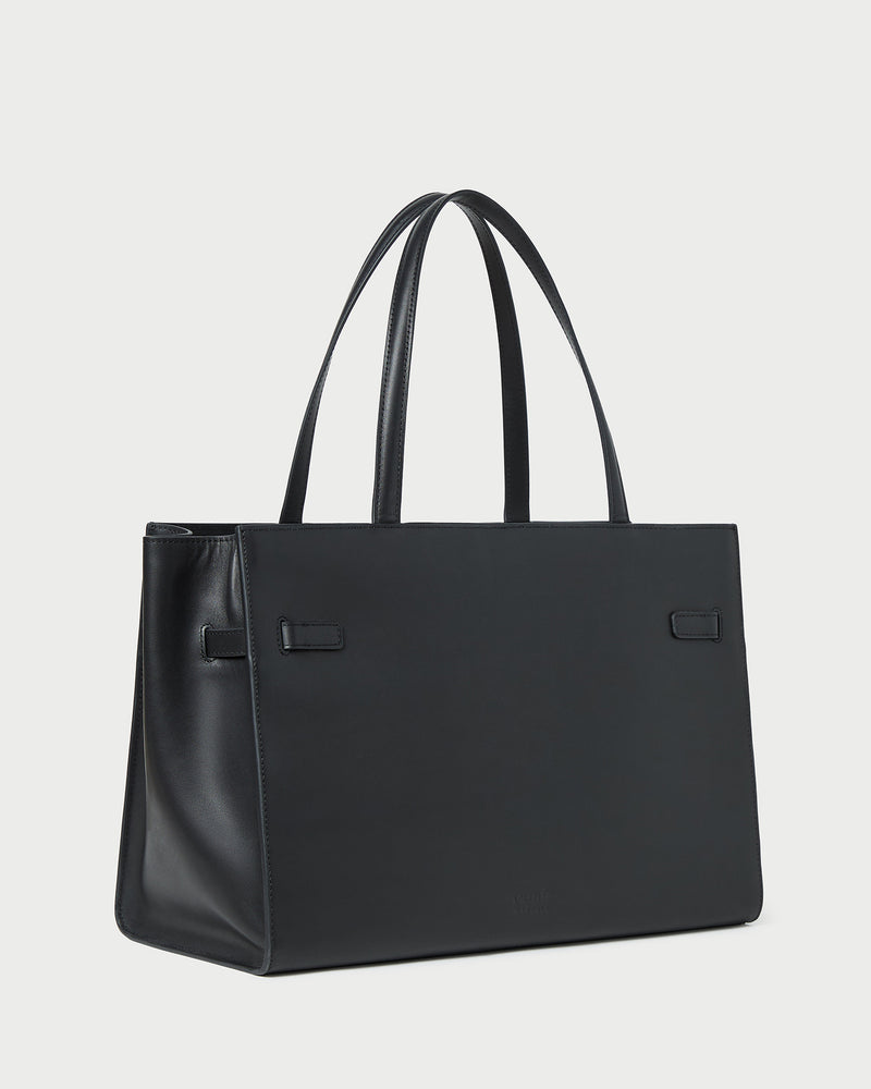 Aidan Black Leather Work Tote