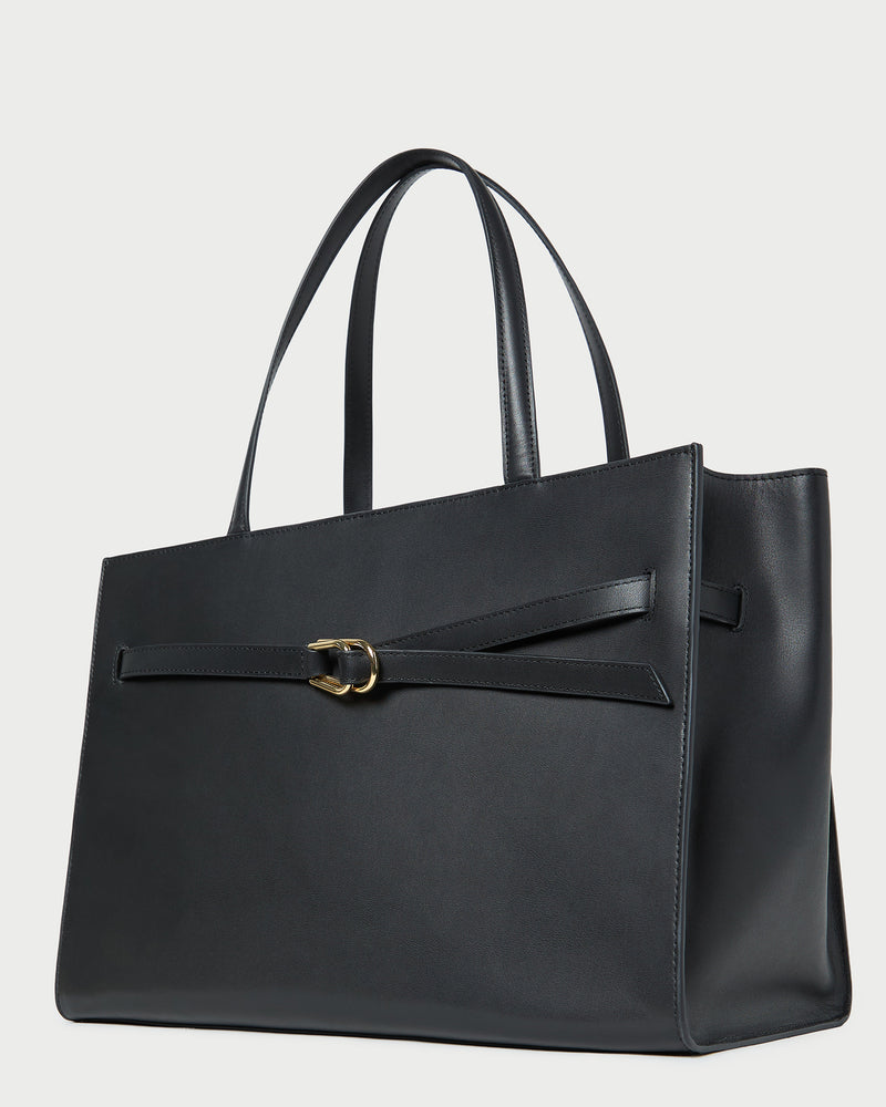 Aidan Black Leather Work Tote